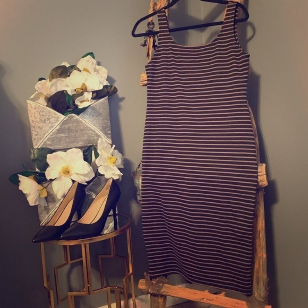 Black Tan Striped Bodycon Dress